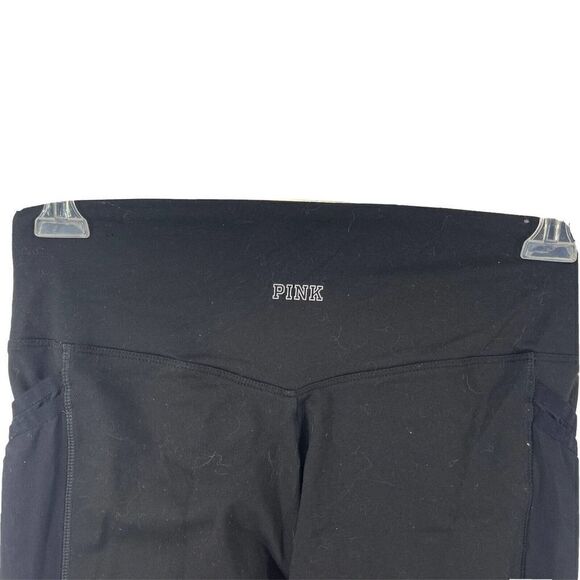 PINK Victorias Secret Leggings Black Ultimate Size L Mesh Pocket Crop High Rise - Picture 5 of 7